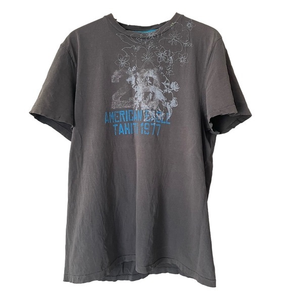 Vintage Y2K AMERICAN EAGLE Graphic T Shirt Tahiti 1977 Tropical Cotton Grey L - Picture 1 of 5